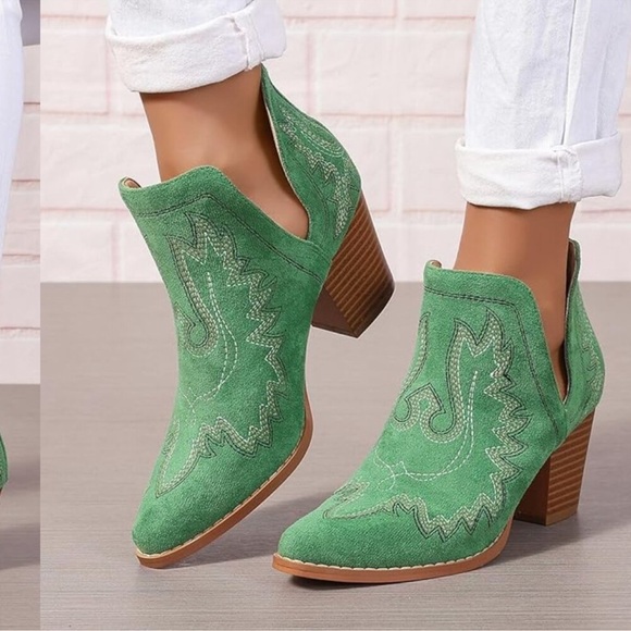 Cowboy Ankle Western Boots green new - Picture 5 of 8